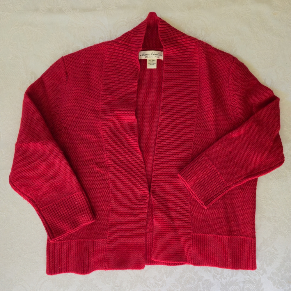 Marisa Christina 100% Merino Wool Vibrant Red Cardigan Sweater Size L